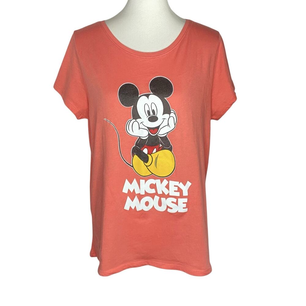 Disney Mickey Mouse Graphic T-Shirt Coral Pink Orange Short Sleeve Large Kidcore